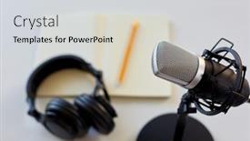  Presentation with podcast - PPT theme featuring technology-sound-recording-and-podcast background and a light gray colored foreground