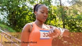  Presentation with marathon sport runner - Presentation theme enhanced with technology-sport-and-fitness-concept background and a coral colored foreground