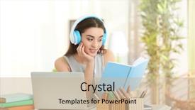  Presentation with audiobook - Slide set enhanced with technology stack - beautiful young woman sitting background and a soft green colored foreground