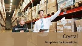  Presentation with scanner - Colorful slides enhanced with technology stack - manager and worker in warehouse backdrop and a coral colored foreground