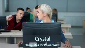  Presentation with technology students - Amazing PPT theme having technology students group in computer backdrop and a tawny brown colored foreground