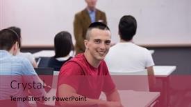  Presentation with technology students - Amazing presentation theme having technology-students-group-in-computer backdrop and a red colored foreground