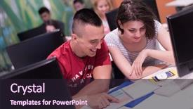  Presentation with technology students - Colorful PPT theme enhanced with technology students group in computer backdrop and a  colored foreground