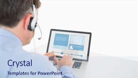  Presentation with social worker - Audience pleasing PPT theme consisting of technology support - call center worker viewing his backdrop and a sky blue colored foreground