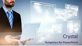  Presentation with dr holding ipad - PPT theme enhanced with technology tablet - midsection of businessman holding laptop background and a sky blue colored foreground