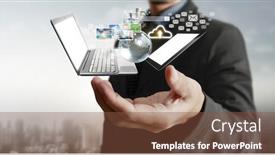  Presentation with tech - Slide deck enhanced with technology-tech-devices-connected background and a tawny brown colored foreground