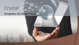  Presentation with tech - Amazing presentation theme having technology-tech-devices-connected backdrop and a light gray colored foreground