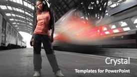  Presentation with black woman at gas station - Presentation having speed sound - young black woman listen music background and a dark gray colored foreground