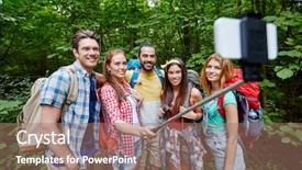  Presentation with tourism selfie - PPT layouts consisting of extreme sports - technology travel tourism hike background and a coral colored foreground