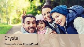  Presentation with tourism selfie - Slide set featuring technology travel tourism hike background and a soft green colored foreground