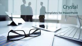  Presentation with businessmen overcome financial crisis - Presentation theme featuring technology vision - technological devices eyeglasses and financial background and a light blue colored foreground