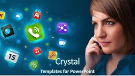  Presentation with conference phone calls - Cool new PPT theme with technology web - attractive young woman calling backdrop and a ocean colored foreground