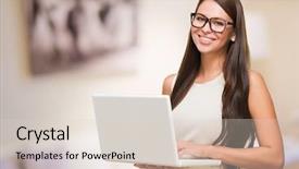  Presentation with young man holdng laptop on lap money - PPT layouts with technology web - young woman holding laptop background and a lemonade colored foreground