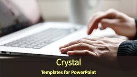  Presentation with laptop - Audience pleasing slide deck consisting of technology workplace - man with laptop backdrop and a  colored foreground