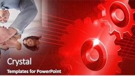 Presentation with team hands - PPT theme enhanced with techology - business team putting hands together background and a crimson colored foreground