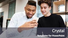  Presentation with students - Slides having techology - photo of two cheerful students background and a dark gray colored foreground