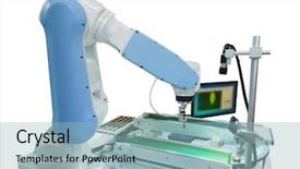  Presentation with arm robot - Cool new PPT theme with techology - robot arm for industry isolated backdrop and a light blue colored foreground