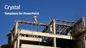  Presentation with building construction water supply - PPT theme with tectonic - image of construction zone background and a ocean colored foreground