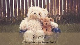  Presentation with filter - PPT layouts featuring teddy bear on a couch with arm around a stuffed pet dog toned with a retro vintage instagram filter background and a coral colored foreground