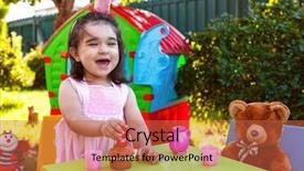  Presentation with happy birthday baby - PPT theme featuring teddy bear playhouse and tea background and a red colored foreground