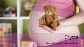  Presentation with sitting teddy bear isolated - Amazing slide deck having teddy bear toy pregnant woman backdrop and a coral colored foreground