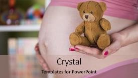  Presentation with teddy bear - Amazing PPT theme having teddy bear toy pregnant woman backdrop and a coral colored foreground