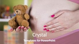  Presentation with sitting teddy bear isolated - PPT layouts enhanced with teddy bear toy pregnant woman background and a coral colored foreground