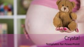  Presentation with sitting teddy bear isolated - Audience pleasing slide deck consisting of teddy bear toy pregnant woman backdrop and a coral colored foreground
