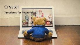  Presentation with film - Colorful presentation enhanced with teddy bear watching a film on a laptop computer backdrop and a lemonade colored foreground