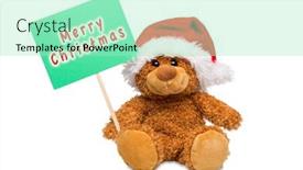  Presentation with merry christmas - PPT theme with teddy bear wearing a santa hat holding a sign with merry christmas written on it isolated on a white background background and a mint green colored foreground