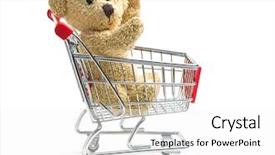 Presentation with teddy bear - Presentation theme having teddy bear with shopping cart background and a white colored foreground