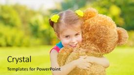  Presentation with soft toy for babies - Slide set consisting of teddy bears picnic - pretty girl playing with soft background and a yellow colored foreground