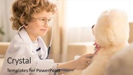  Presentation with curly hair - Colorful presentation theme enhanced with teddybear with stethoscope while play backdrop and a coral colored foreground
