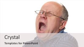  Presentation with sleepy yawning man driving car - Presentation theme featuring tedium - bald senior man yawns emotional background and a light gray colored foreground