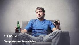  Presentation with beer bottle - Cool new PPT theme with tedium - man sitting on an armchair backdrop and a dark gray colored foreground