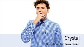  Presentation with sleepy yawning man driving car - Presentation design featuring tedium - portrait of a young man background and a light blue colored foreground