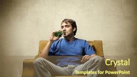 Presentation with 3d man sitting question mark - Cool new presentation theme with tedium - young man sitting backdrop and a tawny brown colored foreground