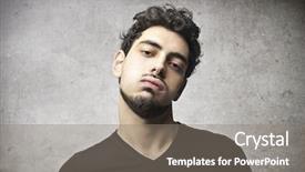  Presentation with young - Cool new slide set with tedium - young man with an arrogant backdrop and a gray colored foreground
