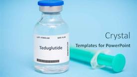  Presentation with injection - Slide set featuring teduglutide-glucagon-like-peptide-2 background and a light blue colored foreground