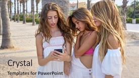  Presentation with teen girls - PPT layouts enhanced with teen best friends girls group background and a coral colored foreground