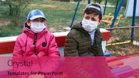  Presentation with viruses - Colorful PPT theme enhanced with teen-boy-and-girl-sitting backdrop and a red colored foreground