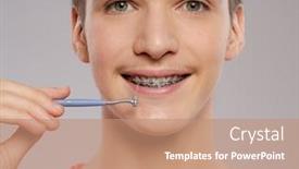  Presentation with dental hygiene - Amazing presentation theme having teen-boy-cleaning-braces-young backdrop and a coral colored foreground