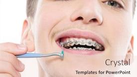  Presentation with dental hygiene - PPT theme enhanced with teen-boy-cleaning-braces-young background and a lemonade colored foreground