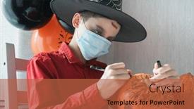  Presentation with face masks - Audience pleasing PPT layouts consisting of teen-boy-in-costume-preparing backdrop and a red colored foreground
