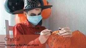  Presentation with face masks - Colorful presentation theme enhanced with teen-boy-in-costume backdrop and a red colored foreground