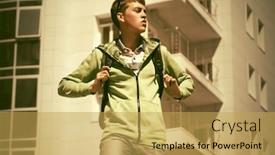  Presentation with green city - Slide set consisting of teen-boy-in-light-green background and a yellow colored foreground