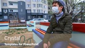  Presentation with viruses - PPT theme featuring teen-boy-sits background and a coral colored foreground