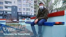  Presentation with viruses - Colorful PPT layouts enhanced with teen-boy-sits backdrop and a ocean colored foreground