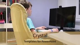  Presentation with monitor computer - Presentation design having teen boy sitting in chair background and a yellow colored foreground