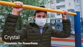  Presentation with viruses - PPT theme featuring teen-boy-stands-near-horizontal background and a wine colored foreground